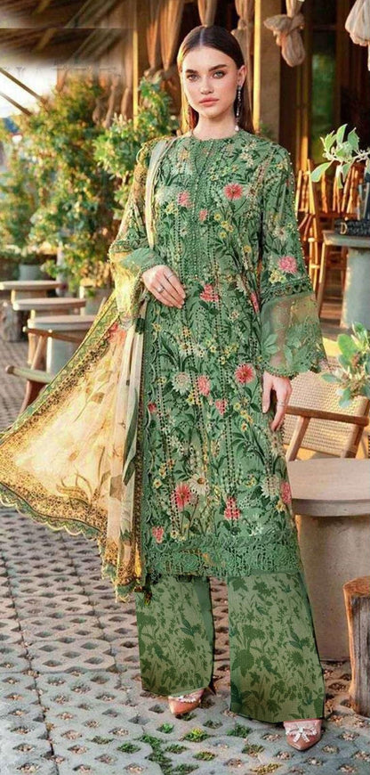 2026 Maria. B Lawn Collection 3pcs Suit (Suit:Sage Green,  Dupatta:Cream/Off-White)