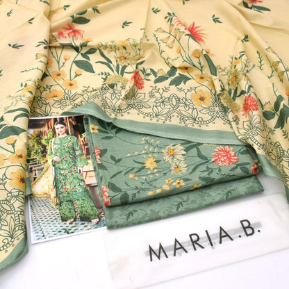 2026 Maria. B Lawn Collection 3pcs Suit (Suit:Sage Green,  Dupatta:Cream/Off-White)