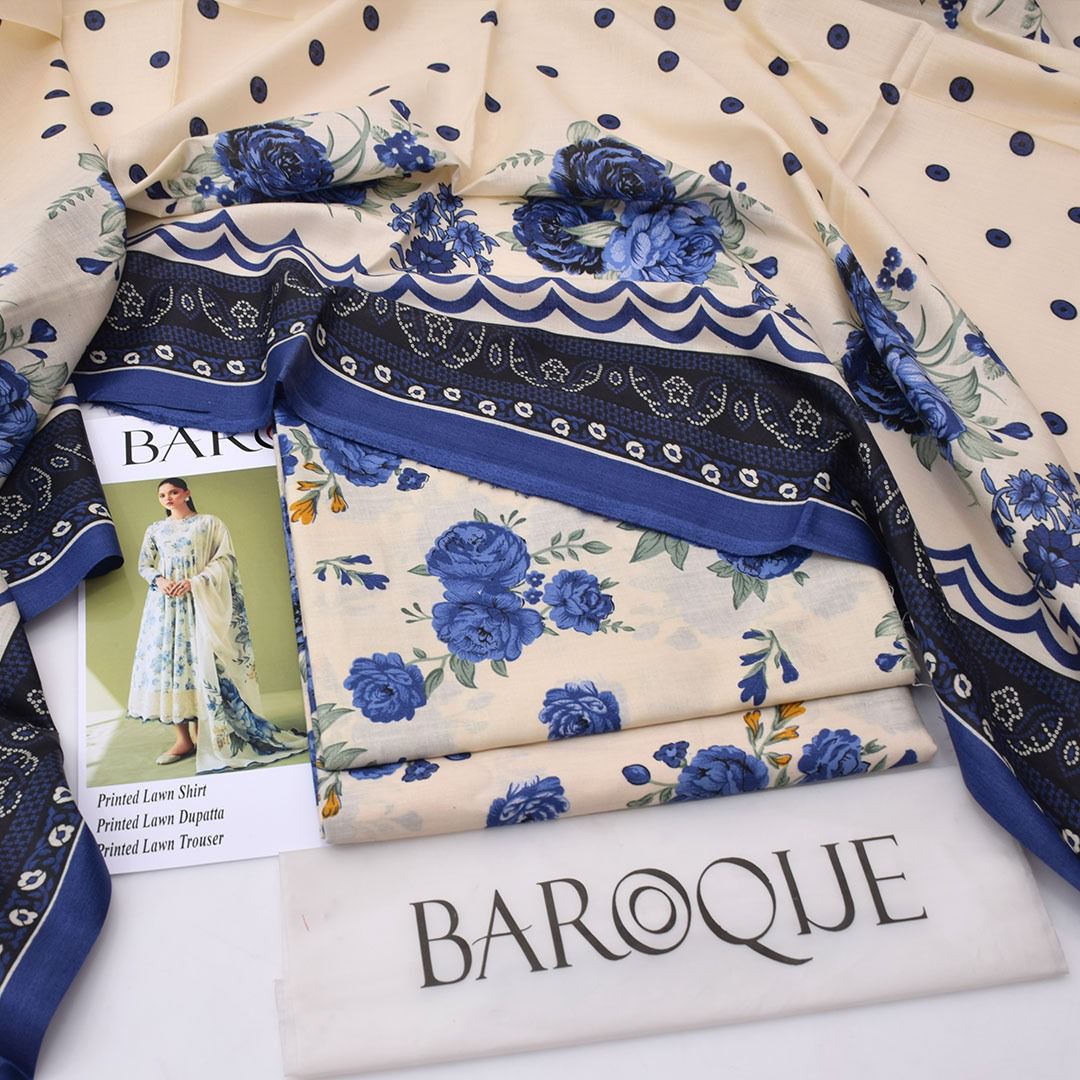 2026  Baroque Lawn Collection 3pcs Suit (Light Cream)