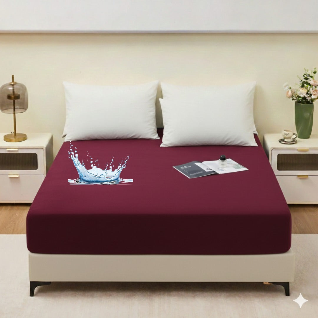 Maroon Terry Waterproof Mattress Protector