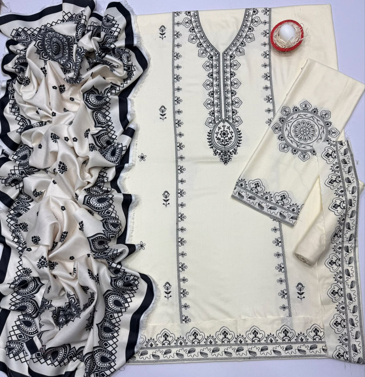 Aneela’s Luxury Dhanak Embroidered 3-Piece Winter Suit | Wool Shawl & Dyed Trouser