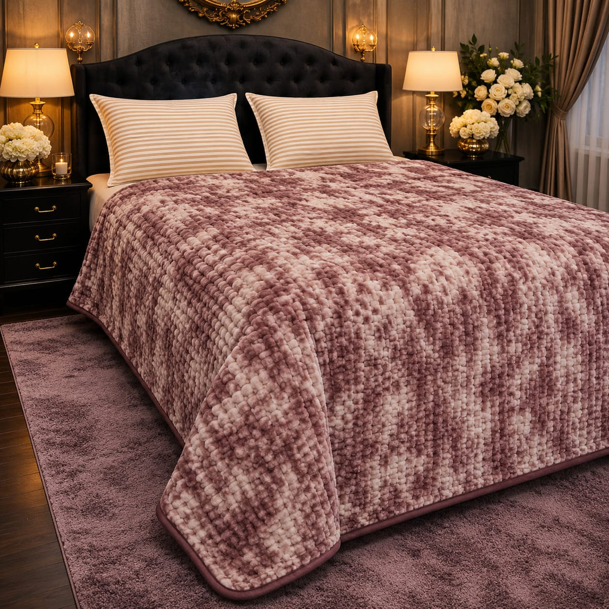 Luxury AC Fleece Blanket for Double Bed | Soft & Cozy Textured Bed Blanket
