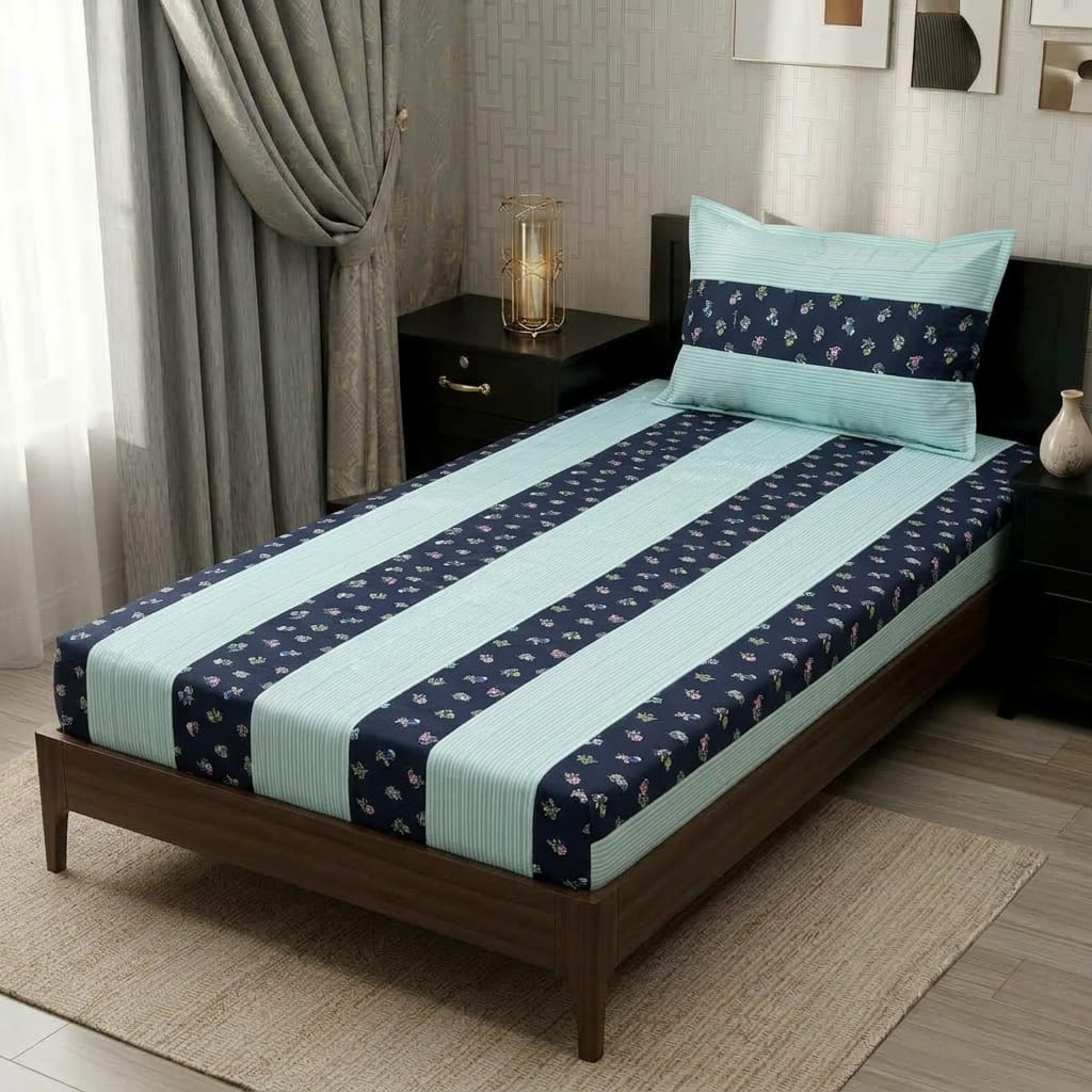 2 PC Patchwork Bedsheet Set – Single Bed Cotton Bedsheet with Pillow Cover