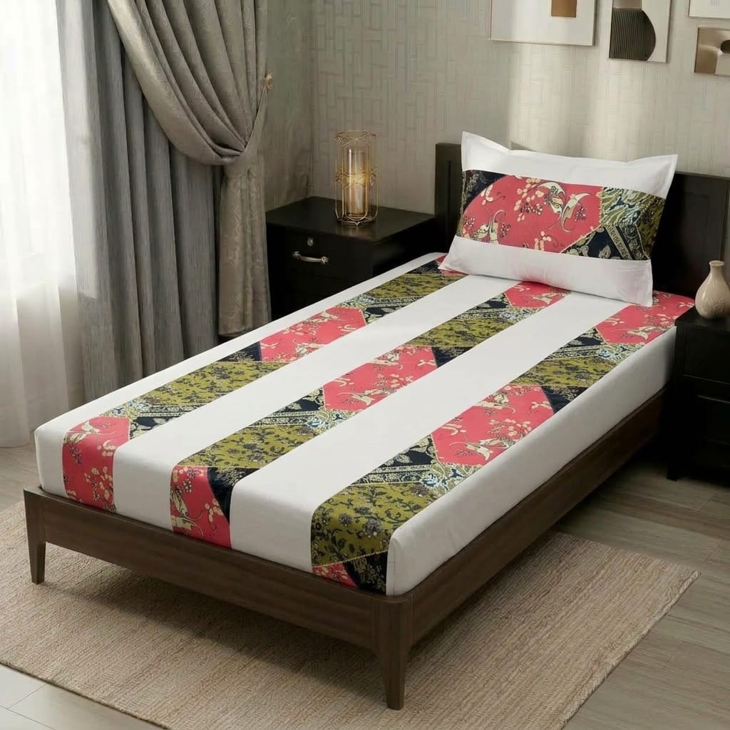 2 PC Patchwork Bedsheet Set – Single Bed Cotton Bedsheet with Pillow Cover