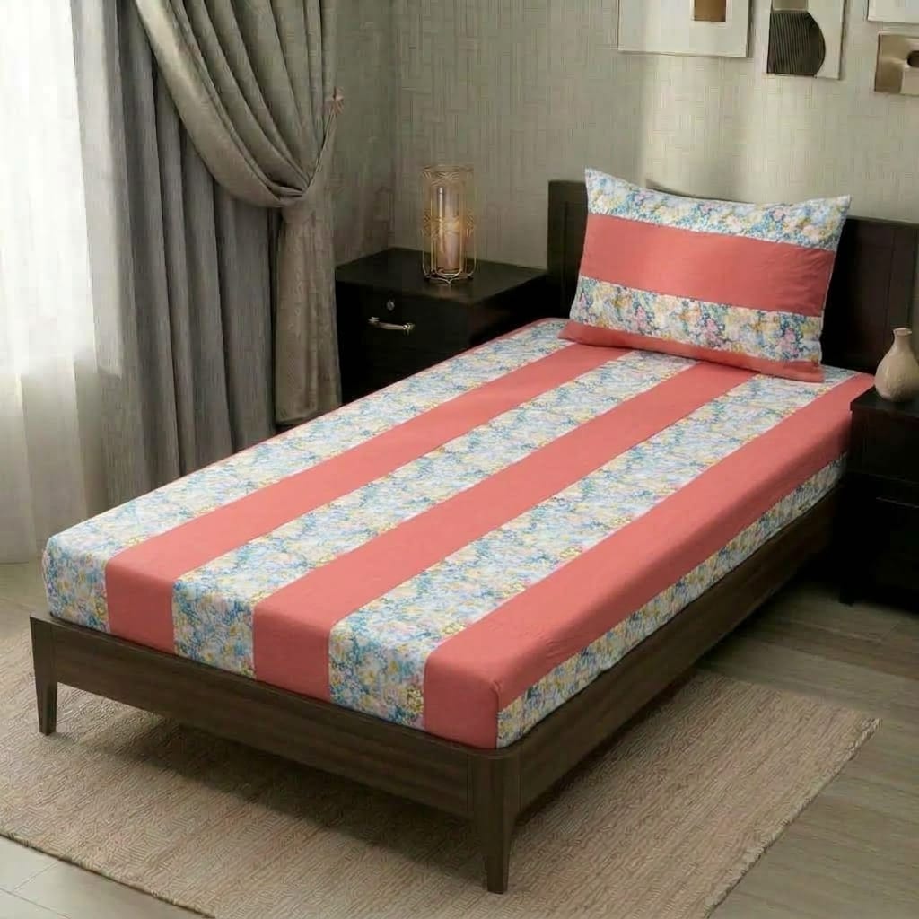 2 PC Patchwork Bedsheet Set – Single Bed Cotton Bedsheet with Pillow Cover