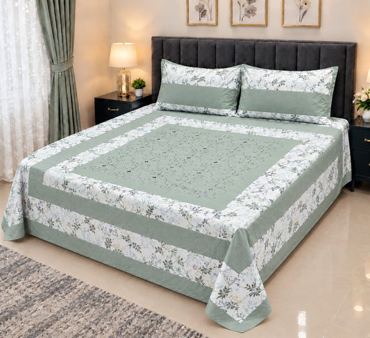 Embroidered Patch Work King Size Bedsheet | Premium Cotton