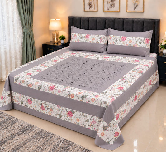 Embroidered Patch Work King Size Bedsheet | Premium Cotton