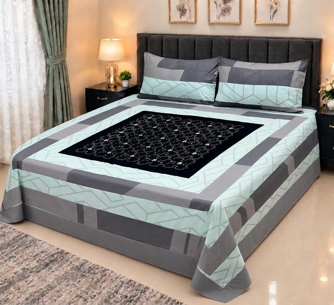 Embroidered Patch Work King Size Bedsheet | Premium Cotton