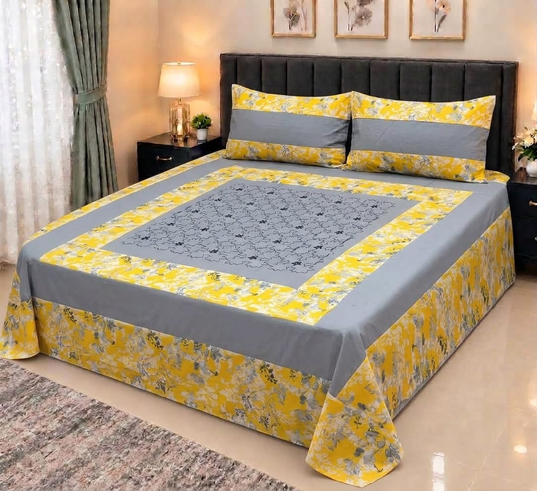 Embroidered Patch Work King Size Bedsheet | Premium Cotton