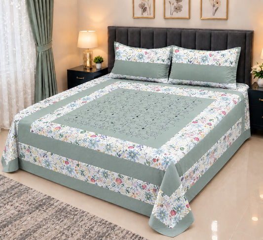Embroidered Patch Work King Size Bedsheet | Premium Cotton