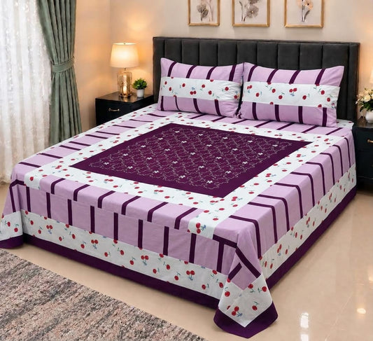 Embroidered Patch Work King Size Bedsheet | Premium Cotton