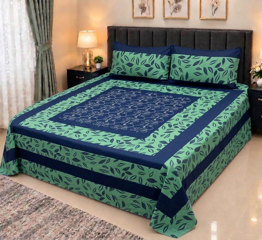 Embroidered Patch Work King Size Bedsheet | Premium Cotton