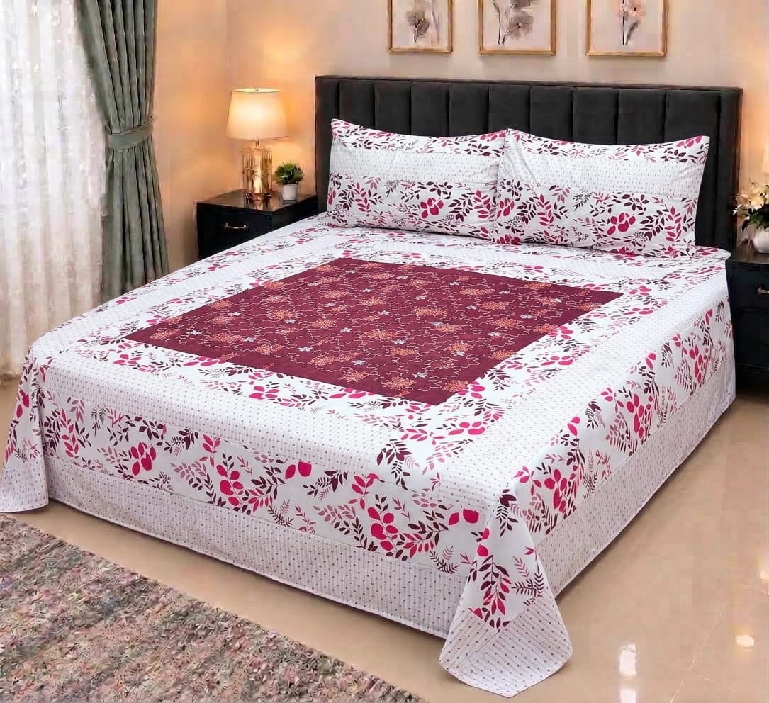 Embroidered Patch Work King Size Bedsheet | Premium Cotton