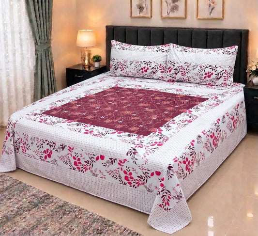 Embroidered Patch Work King Size Bedsheet | Premium Cotton