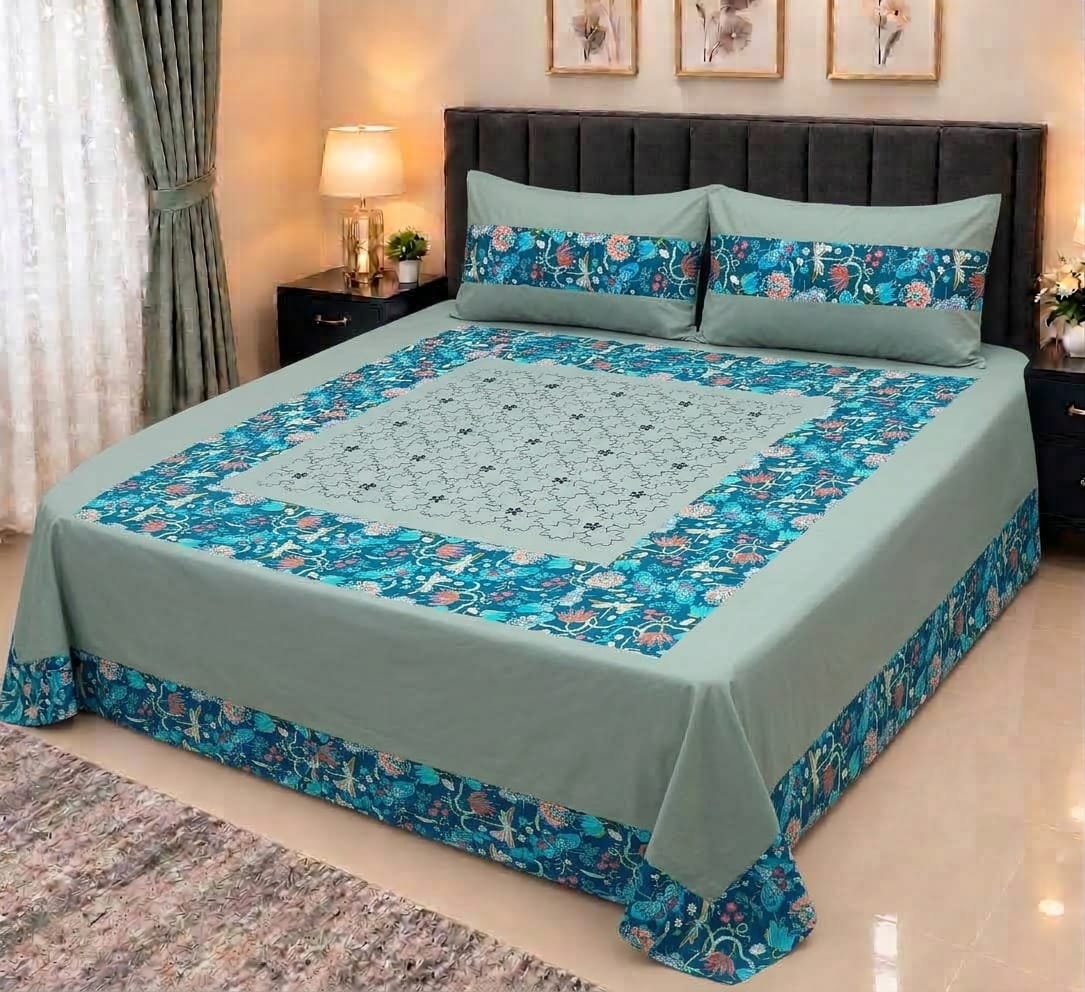 Embroidered Patch Work King Size Bedsheet | Premium Cotton