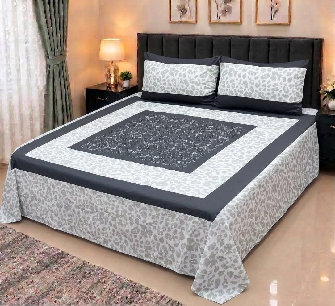 Embroidered Patch Work King Size Bedsheet | Premium Cotton