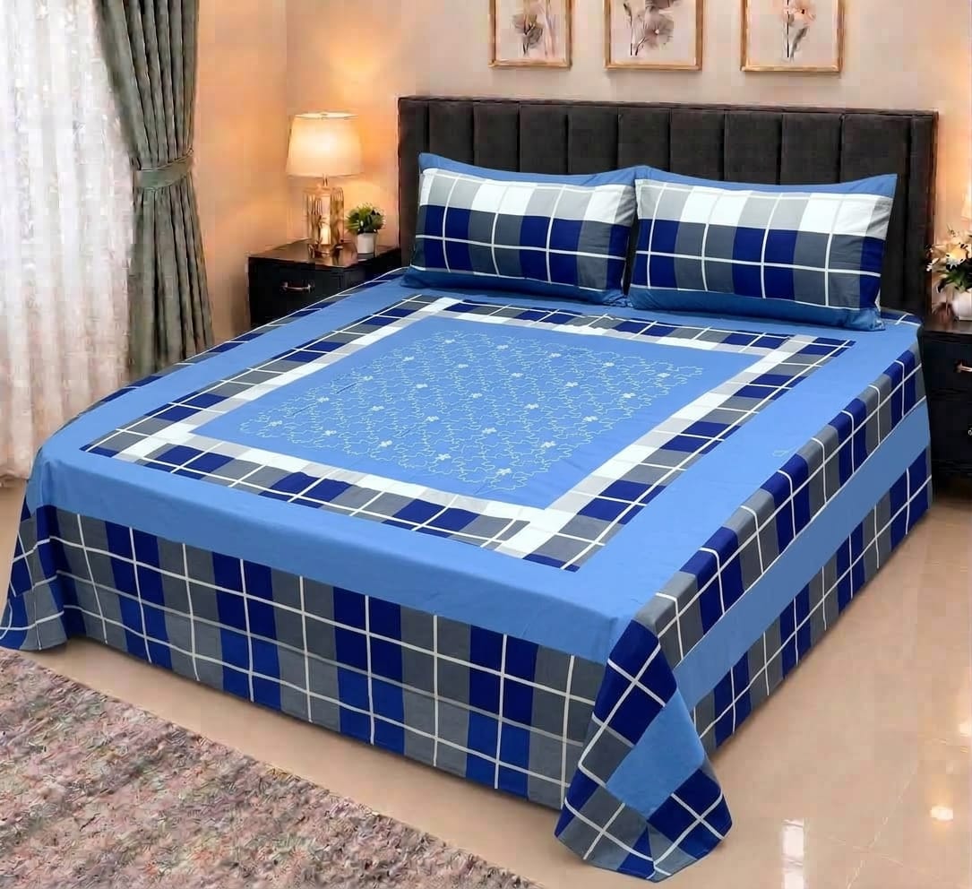 Embroidered Patch Work King Size Bedsheet | Premium Cotton