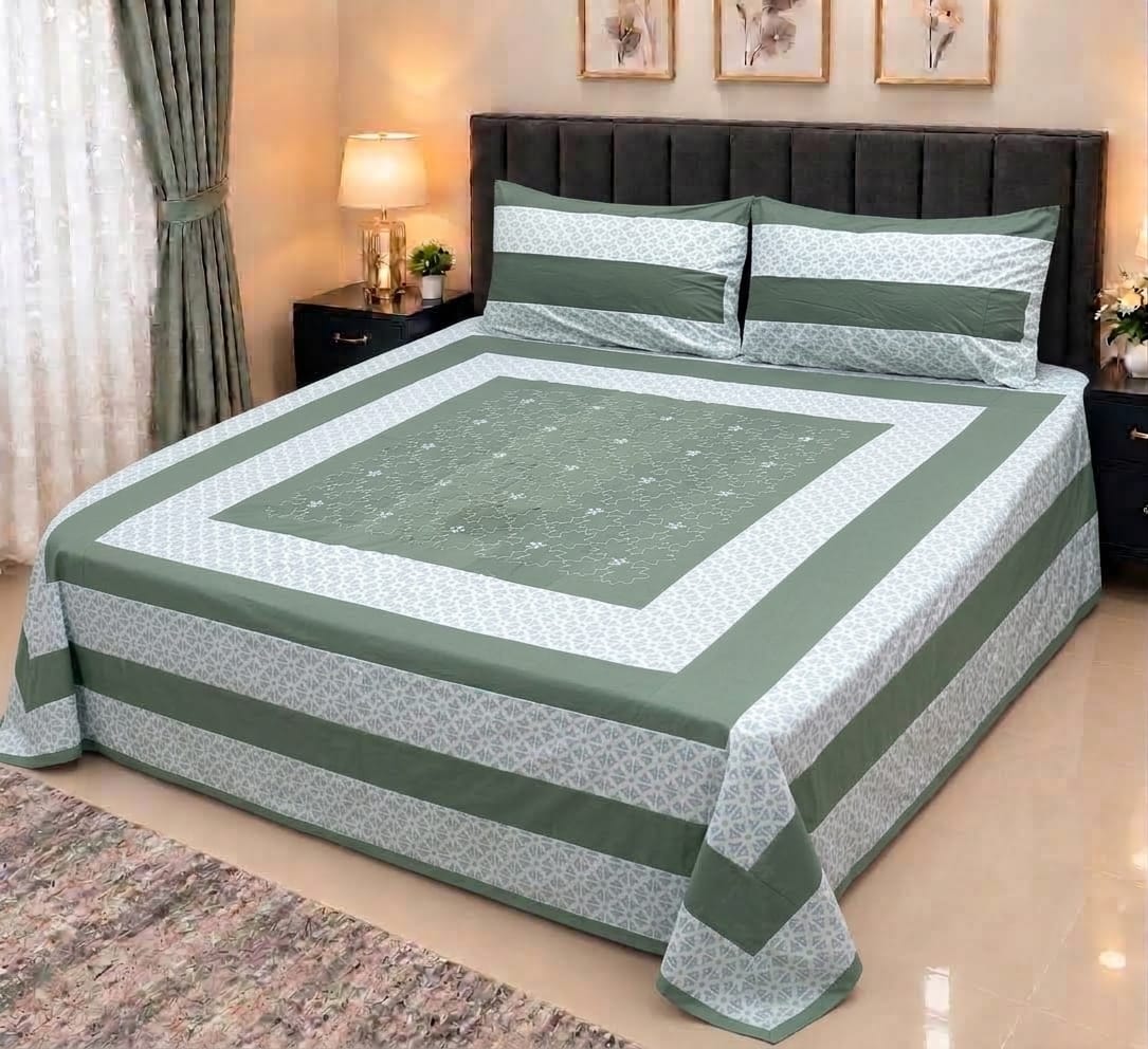 Embroidered Patch Work King Size Bedsheet | Premium Cotton