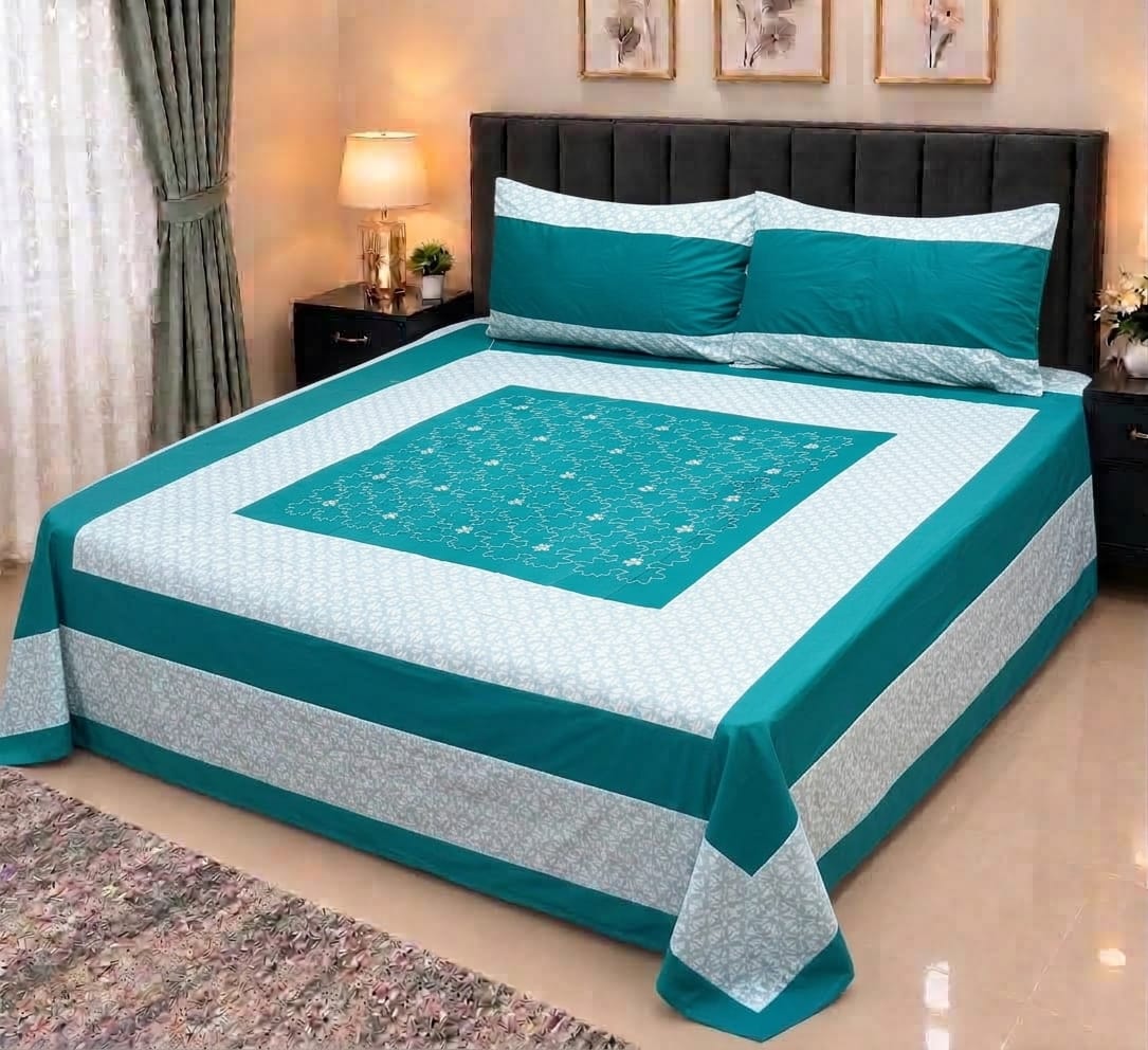 Embroidered Patch Work King Size Bedsheet | Premium Cotton