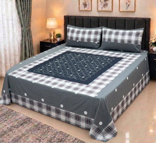 Embroidered Patch Work King Size Bedsheet | Premium Cotton