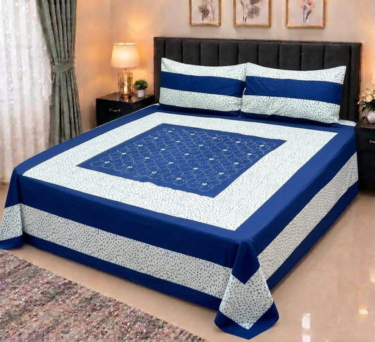 Embroidered Patch Work King Size Bedsheet | Premium Cotton