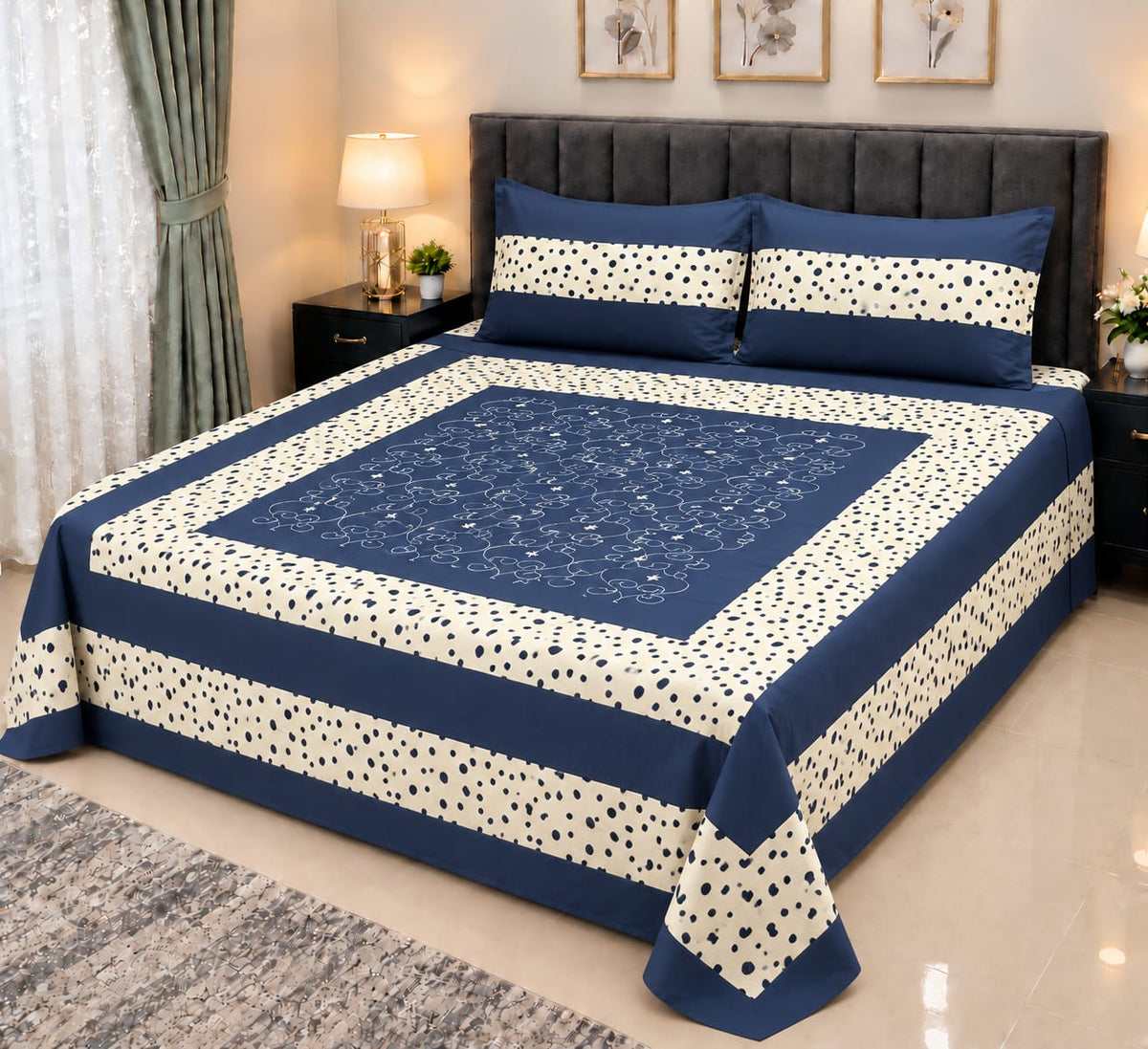 Embroidered Patch Work King Size Bedsheet | Premium Cotton