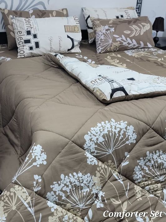 6 Piece Cotton Comforter Set King Size | 100% Pure Cotton Quilted Bedspread with Bedsheet & 4 Pillow Covers | Soft Floral Bedding Set