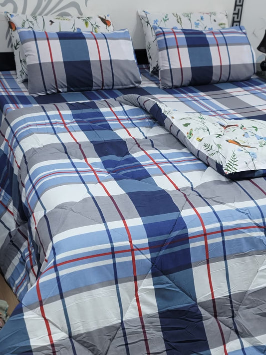 6 Piece Cotton Comforter Set King Size | 100% Pure Cotton Quilted Bedspread with Bedsheet & 4 Pillow Covers | Soft Floral Bedding Set