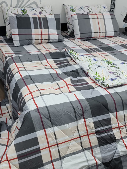 6 Piece Cotton Comforter Set King Size | 100% Pure Cotton Quilted Bedspread with Bedsheet & 4 Pillow Covers | Soft Floral Bedding Set