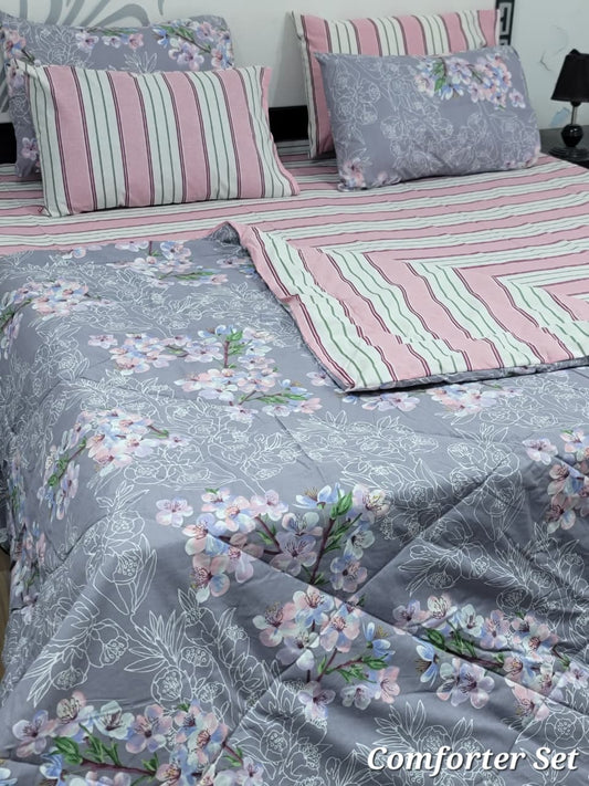 6 Piece Cotton Comforter Set King Size | 100% Pure Cotton Quilted Bedspread with Bedsheet & 4 Pillow Covers | Soft Floral Bedding Set
