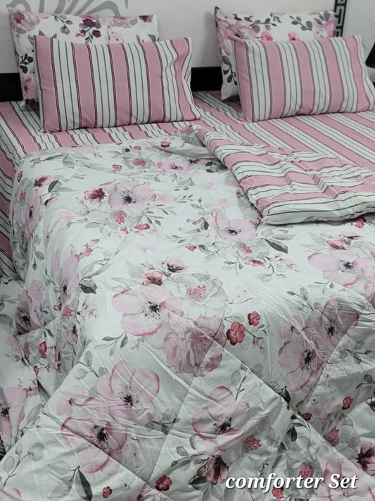 6 Piece Cotton Comforter Set King Size | 100% Pure Cotton Quilted Bedspread with Bedsheet & 4 Pillow Covers | Soft Floral Bedding Set