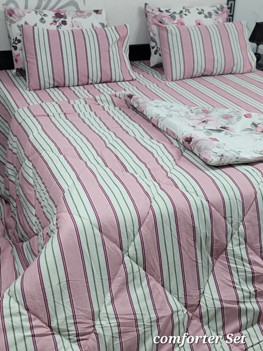 6 Piece Cotton Comforter Set King Size | 100% Pure Cotton Quilted Bedspread with Bedsheet & 4 Pillow Covers | Soft Floral Bedding Set