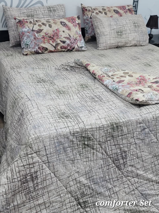 6 Piece Cotton Comforter Set King Size | 100% Pure Cotton Quilted Bedspread with Bedsheet & 4 Pillow Covers | Soft Floral Bedding Set