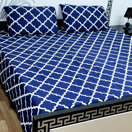 3 PC Cristal Cotton Bedsheet Set – King Size Printed Bedsheet with 2 Pillow Covers
