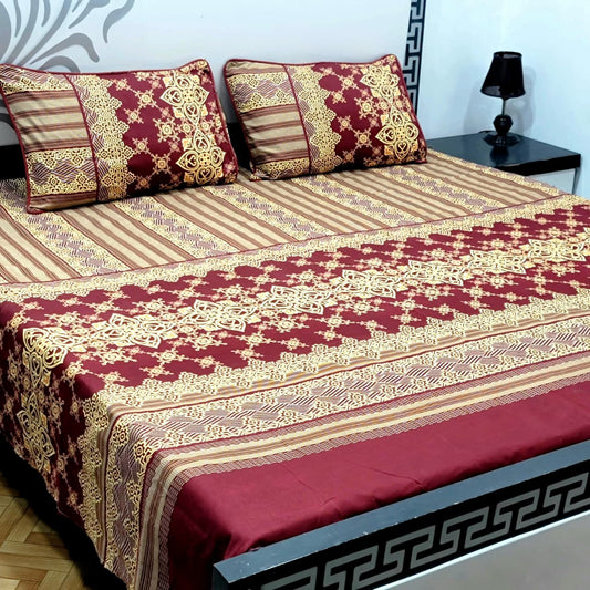 3 PC Cristal Cotton Bedsheet Set – King Size Printed Bedsheet with 2 Pillow Covers