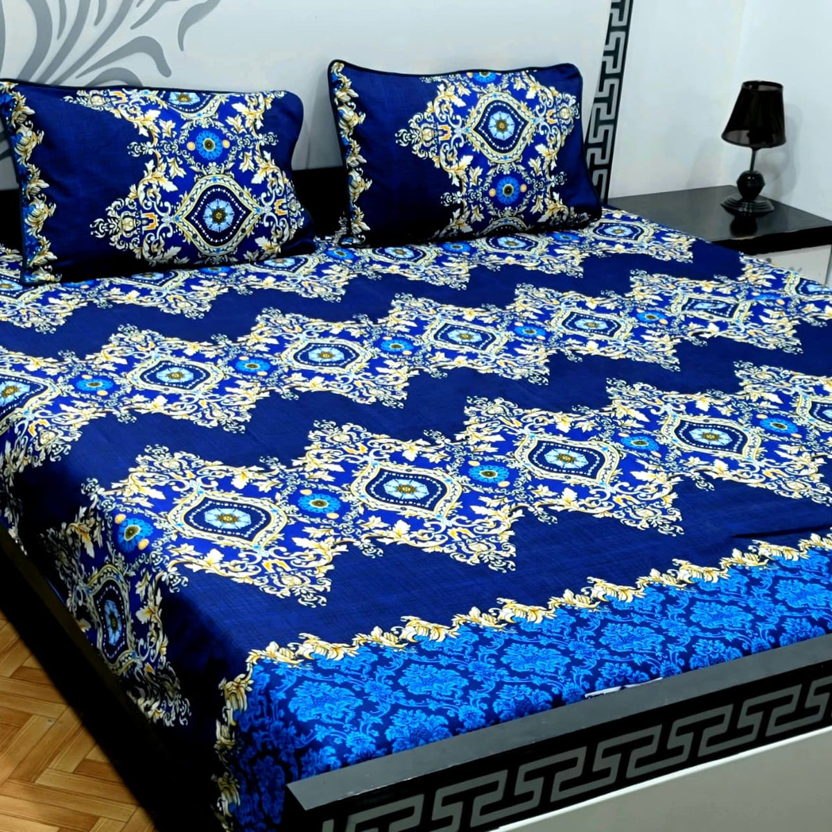 3 PC Cristal Cotton Bedsheet Set – King Size Printed Bedsheet with 2 Pillow Covers