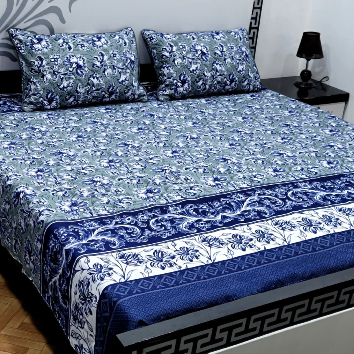 3 PC Cristal Cotton Bedsheet Set – King Size Printed Bedsheet with 2 Pillow Covers