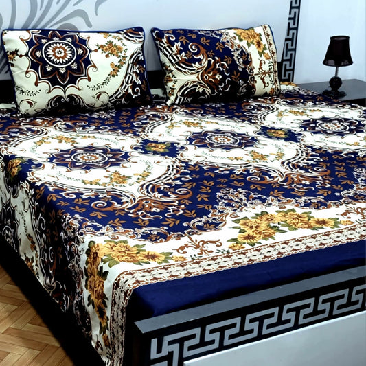 3 PC Cristal Cotton Bedsheet Set – King Size Printed Bedsheet with 2 Pillow Covers
