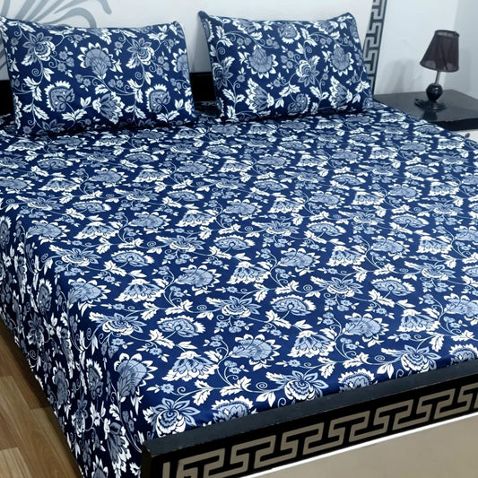 3 PC Cristal Cotton Bedsheet Set – King Size Printed Bedsheet with 2 Pillow Covers
