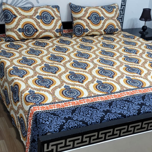 3 PC Cristal Cotton Bedsheet Set – King Size Printed Bedsheet with 2 Pillow Covers
