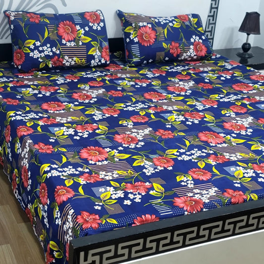 3 PC Cristal Cotton Bedsheet Set – King Size Printed Bedsheet with 2 Pillow Covers