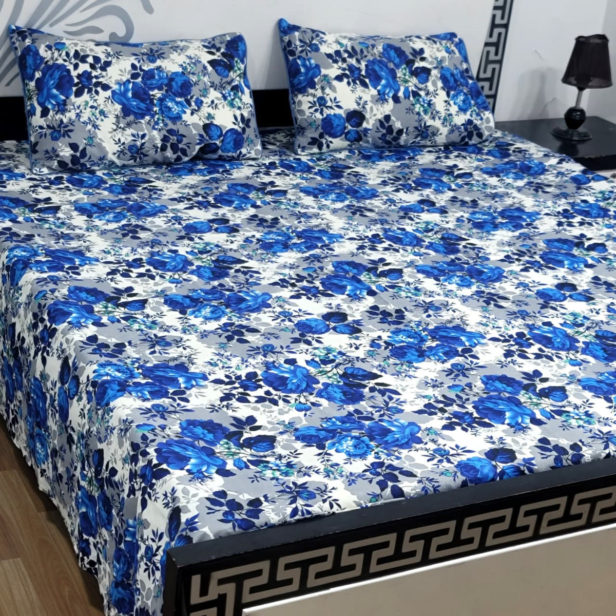 3 PC Cristal Cotton Bedsheet Set – King Size Printed Bedsheet with 2 Pillow Covers