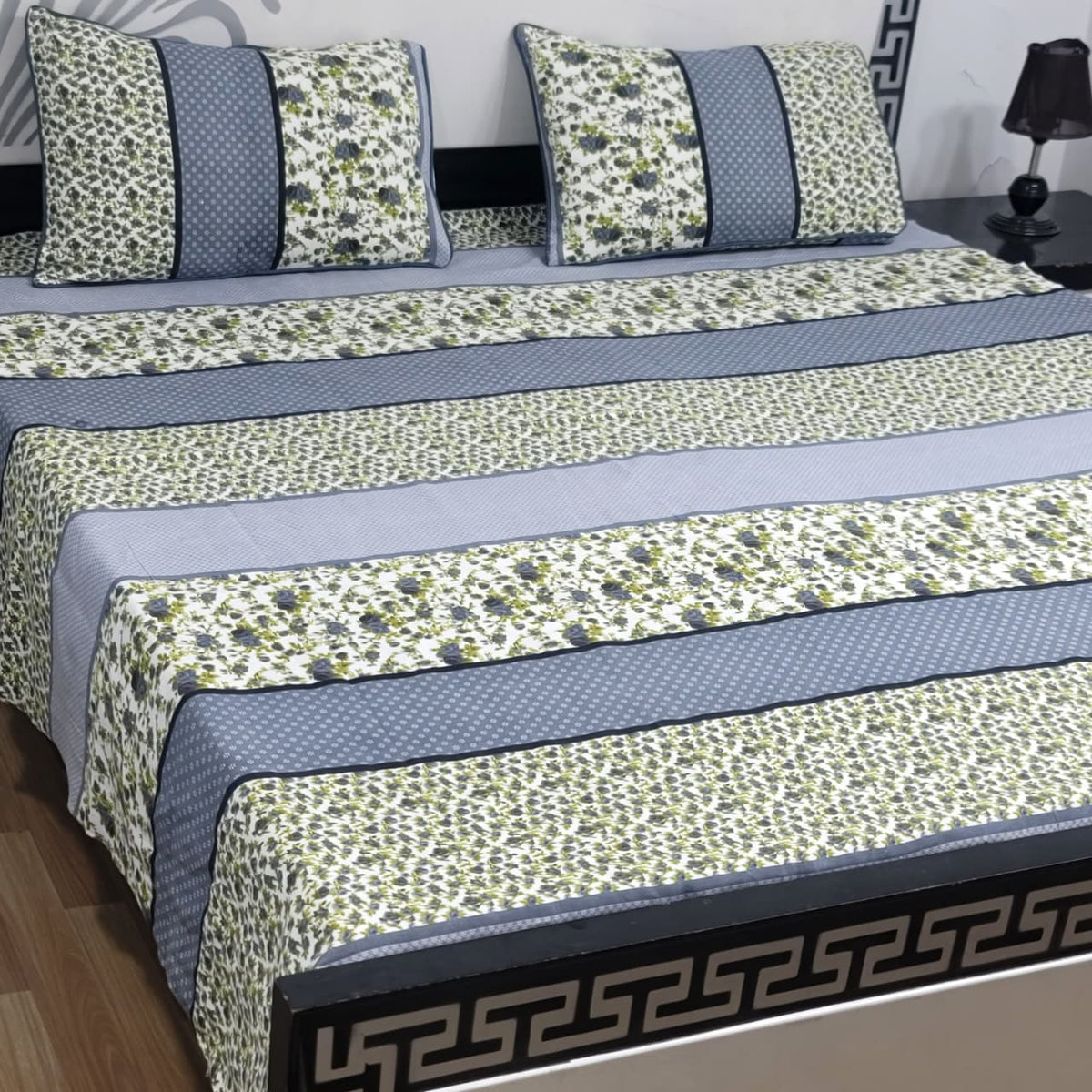 3 PC Cristal Cotton Bedsheet Set – King Size Printed Bedsheet with 2 Pillow Covers