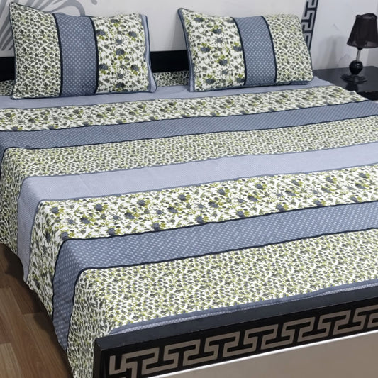 3 PC Cristal Cotton Bedsheet Set – King Size Printed Bedsheet with 2 Pillow Covers