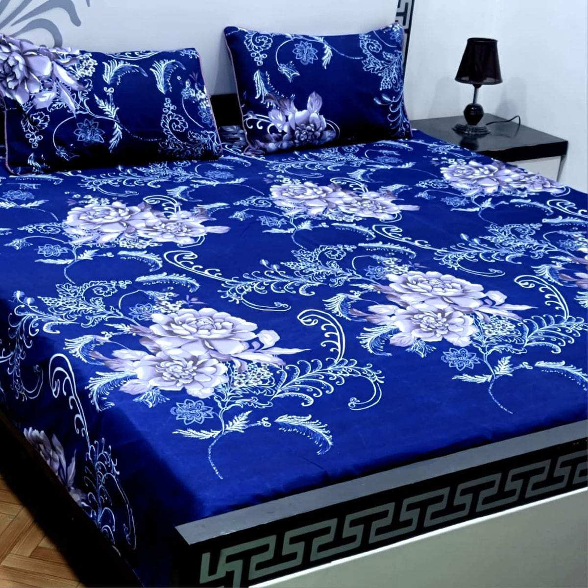 3 PC Cristal Cotton Bedsheet Set – King Size Printed Bedsheet with 2 Pillow Covers