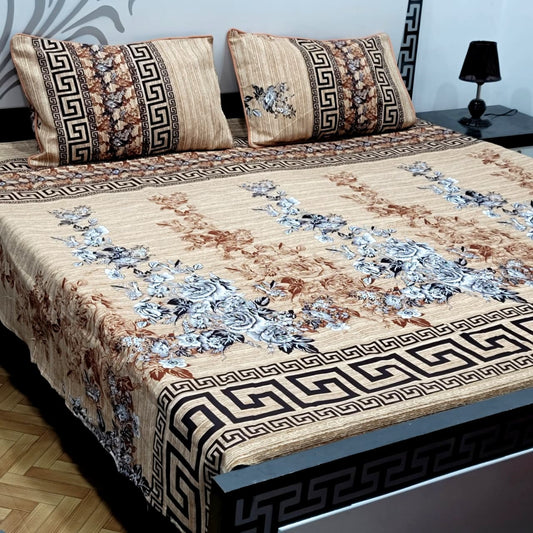3 PC Cristal Cotton Bedsheet Set – King Size Printed Bedsheet with 2 Pillow Covers