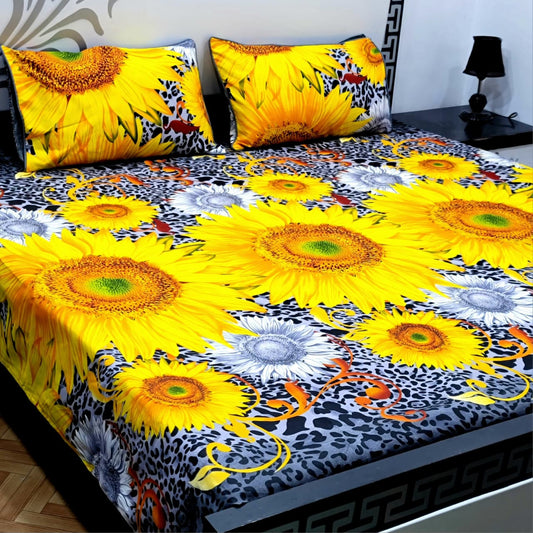 3 PC Cristal Cotton Bedsheet Set – King Size Printed Bedsheet with 2 Pillow Covers