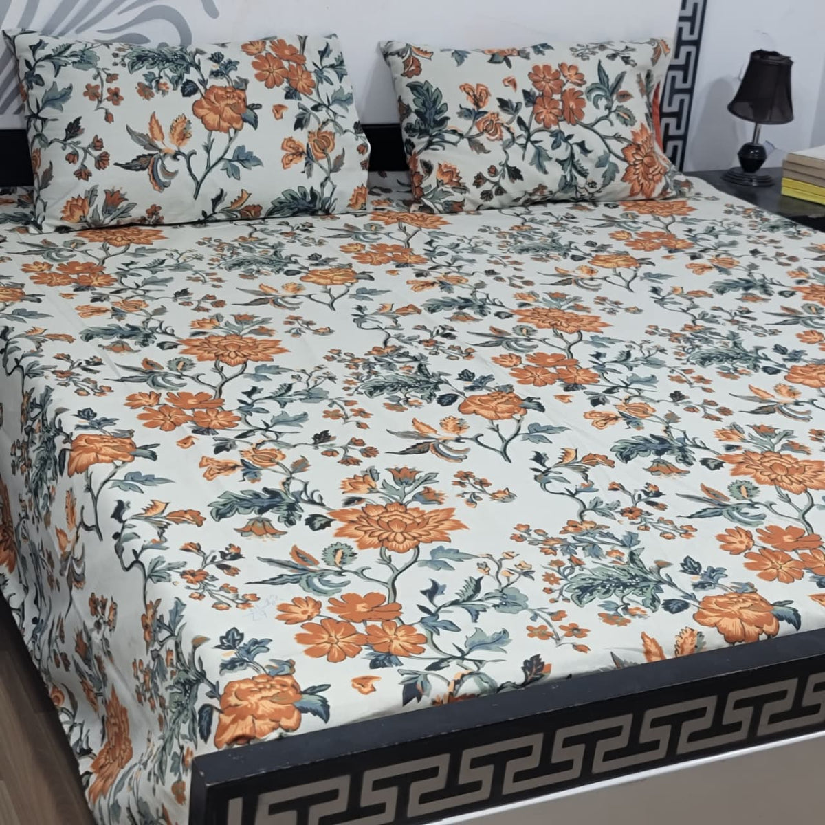 Export Quality 100% Pure Cotton King Size Bedsheet Set | Double Bed Floral Bedsheet with 2 Pillow Covers