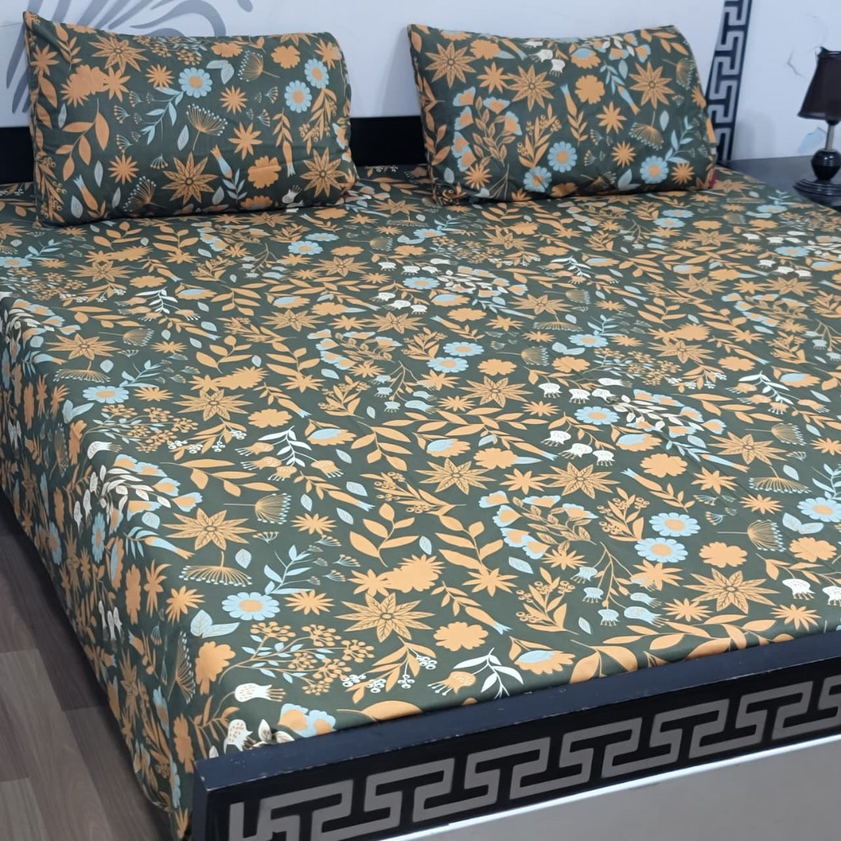 Export Quality 100% Pure Cotton King Size Bedsheet Set | Double Bed Floral Bedsheet with 2 Pillow Covers