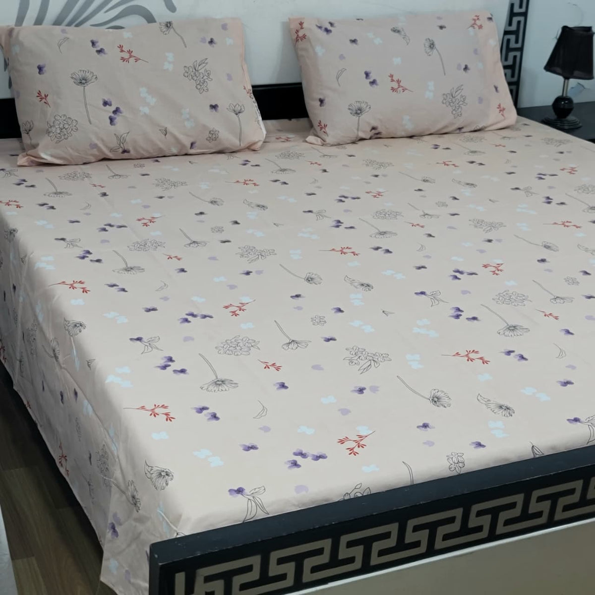 Export Quality 100% Pure Cotton King Size Bedsheet Set | Double Bed Floral Bedsheet with 2 Pillow Covers